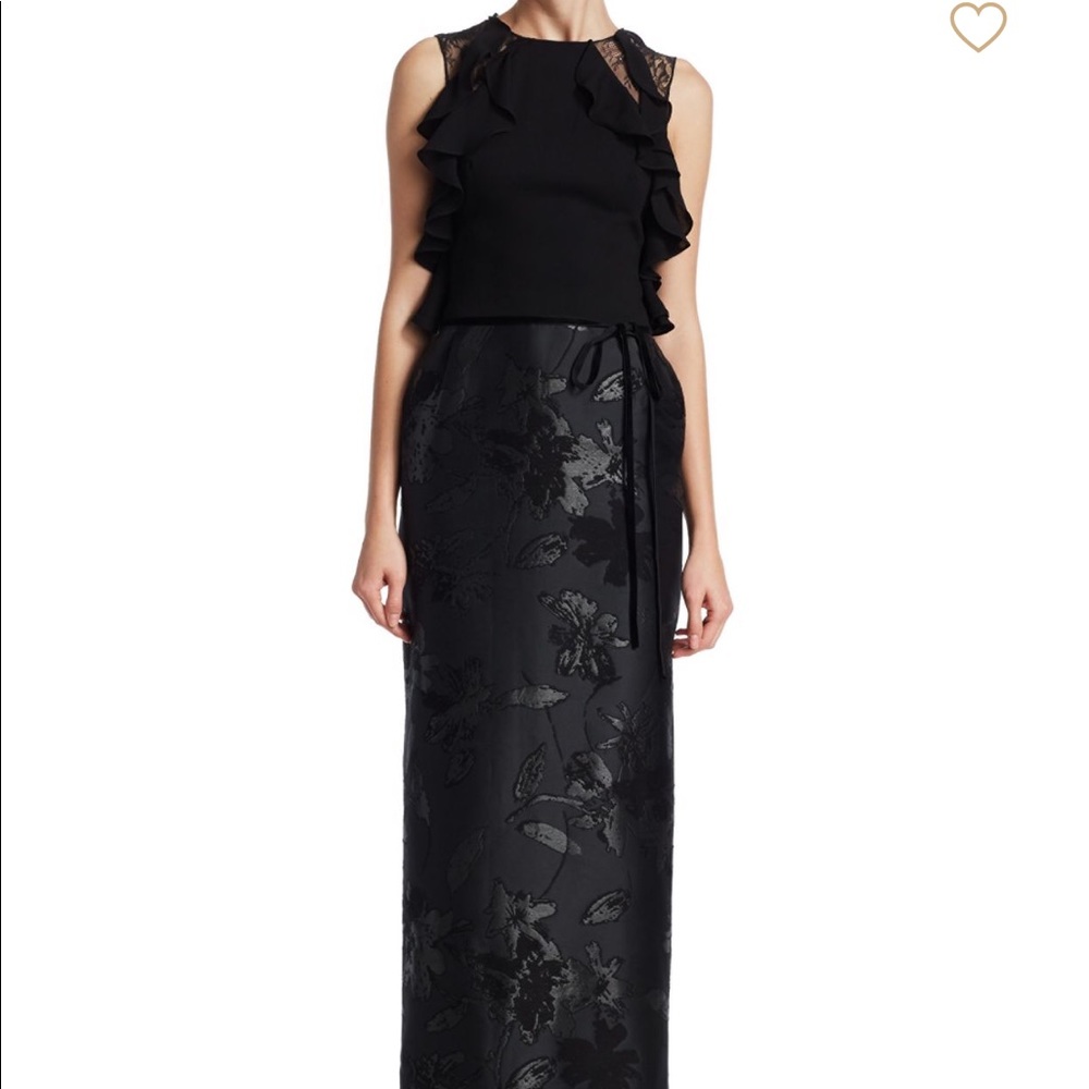 ML Monique Lhuillier Ruffled Jacquard Column Gown